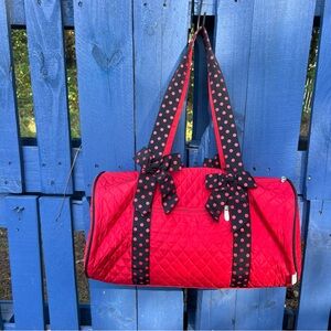 Belvah QUILTED DUFFLE BAG  Polka Dot Overnight Travel Bag Georgia Bulldog Colors